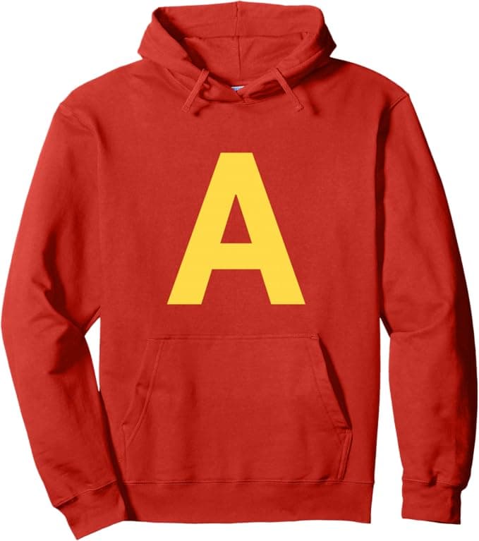 Yellow Letter A On Red Halloween Cartoon Costume Party Pullover Hoodie